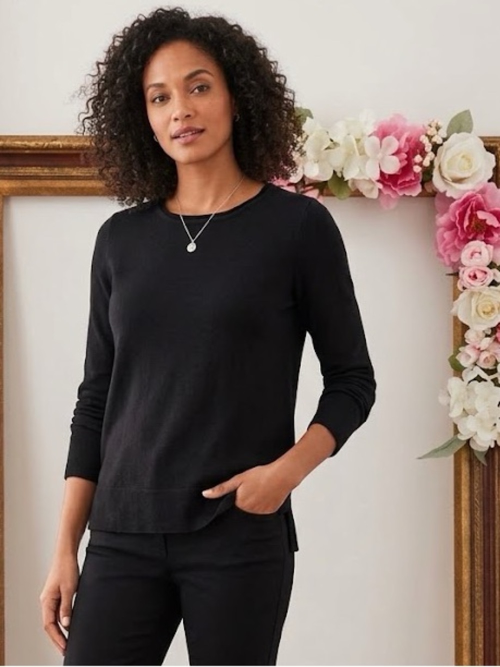 Talbots Black Long-Sleeve Crewneck Top